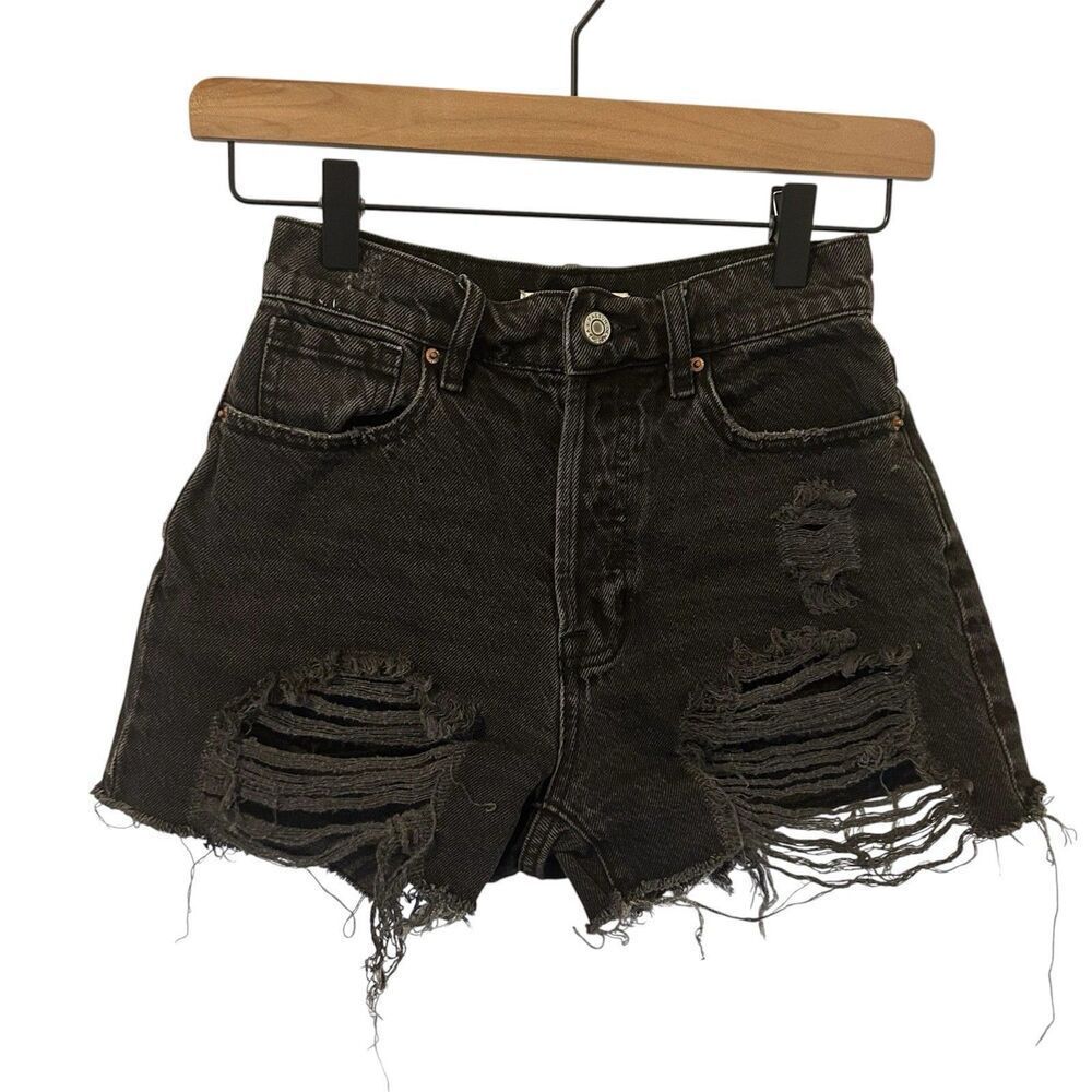 PacSun High Rise Festival Jean Shorts Distressed Raw Hem Black Woman’s 23 Boho